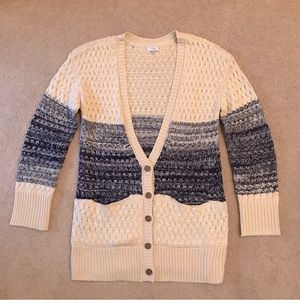 Tobi Women Long Line Knit Cardigan Sweater Size Large Cream Blue Pockets Acrylic